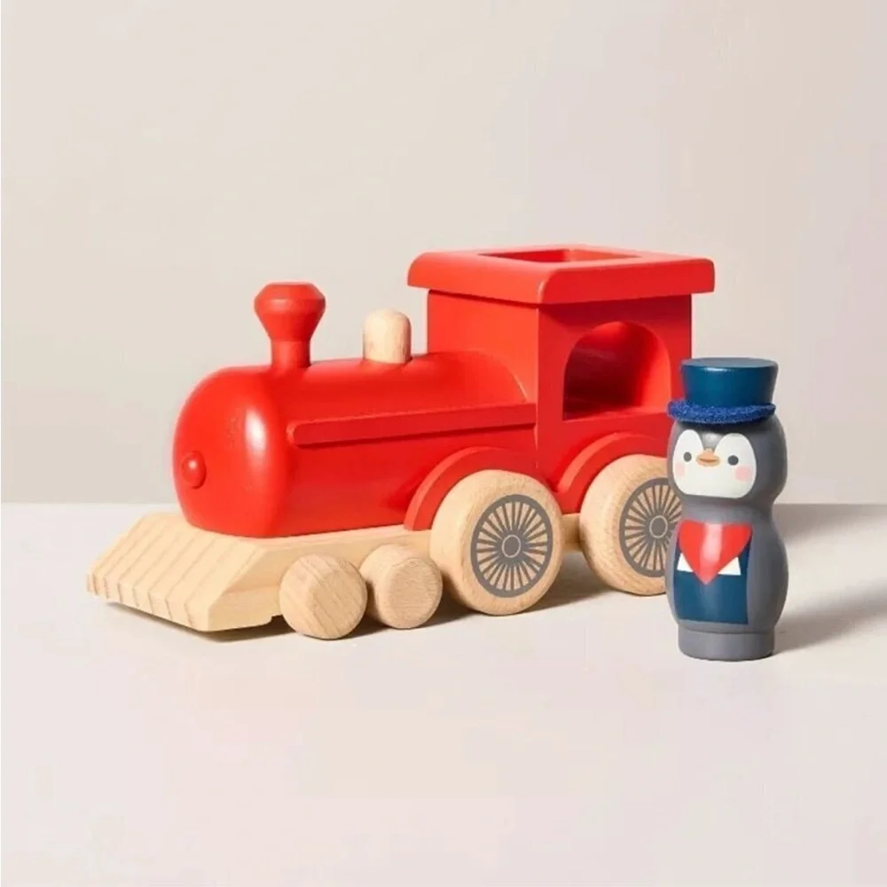 Hearth & Hand Magnolia Toy Train w/ Penguin Conductor Peg Pal 2pc Christmas 2024